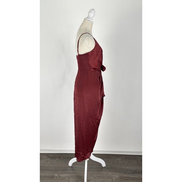 Aakaa Token Of Gratitude Satin Tie Midi Dress Womens Size Medium New Wine - Picture 5 of 14